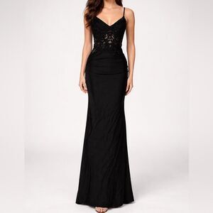 La Femme Black Beaded Lace Formal sexy evening Evening Gown Prom Dress Size 00
